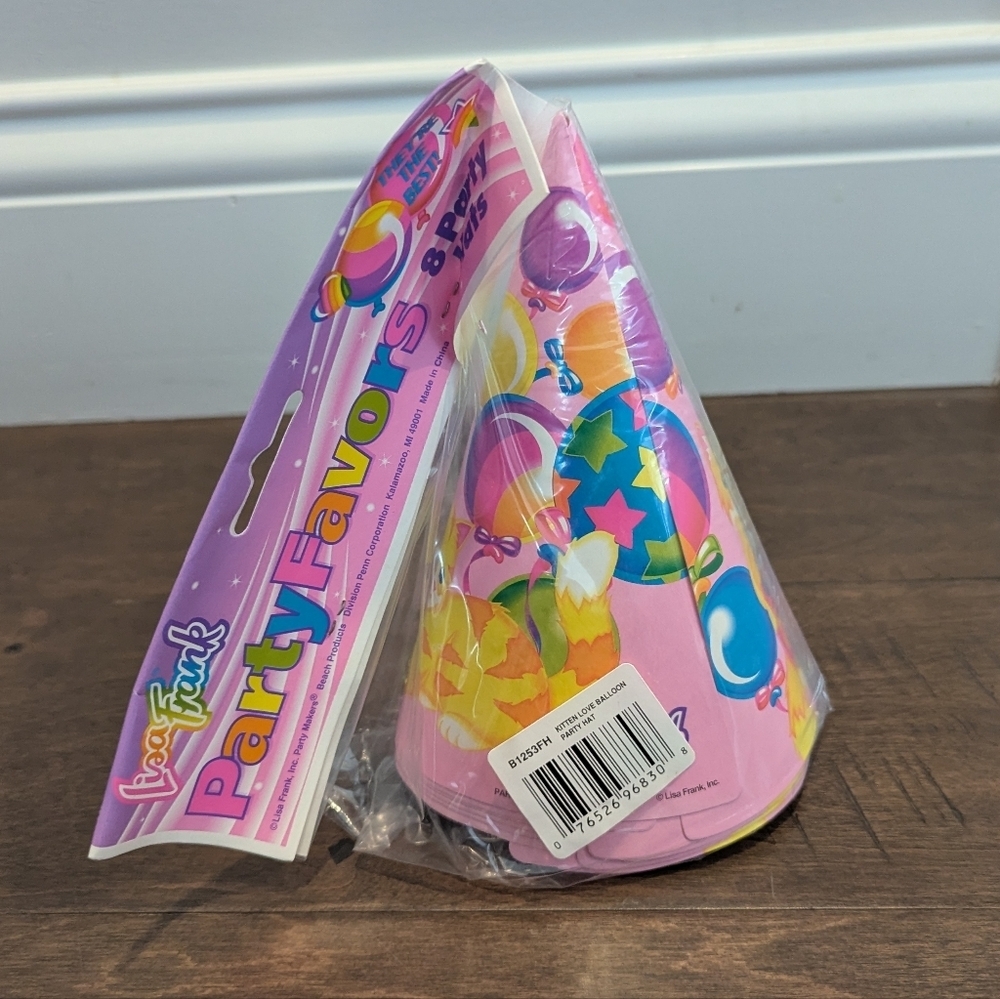 Lisa Frank Vintage 90s Party Hats 8 Pack- Kitten Love Balloon Party Supplies - Picture 4 of 5